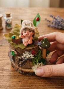 Por encargo 8 Escultura miniatura OOAK de hada bebé Matilde hecha a mano descansando sobre tronco de madera